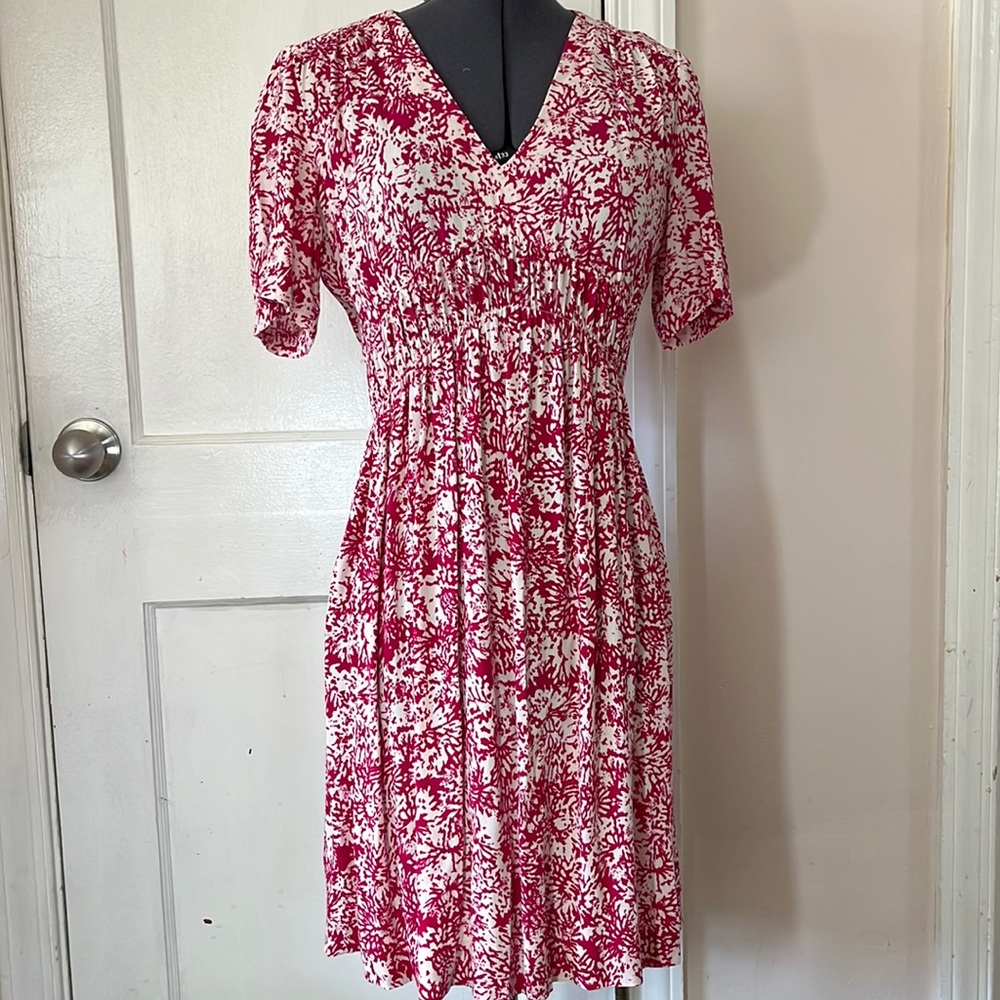 HD in Paris Archipelago Dress Anthropologie Pink Fit & Flare V-Neck Pullover 0